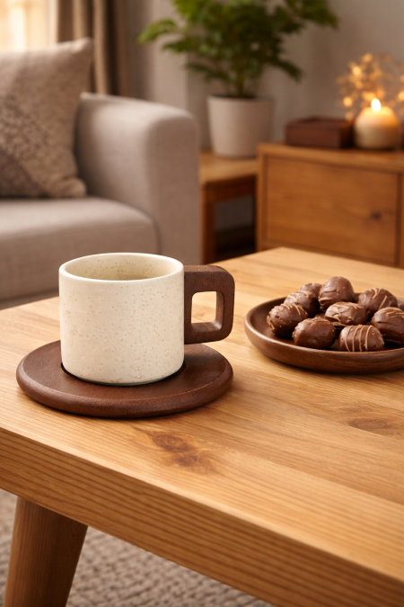 طقم 12 فنجان قهوة افوايت يد خشب